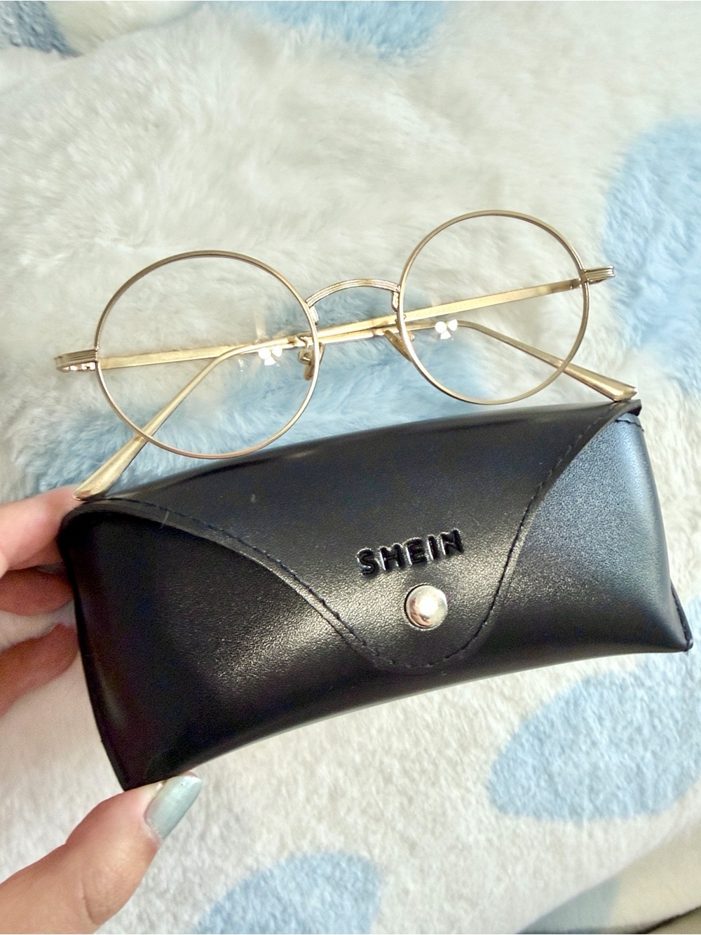[SHEIN] Gold Round Metal Frame Clear Lens Glasses with Black Case & Cloth
